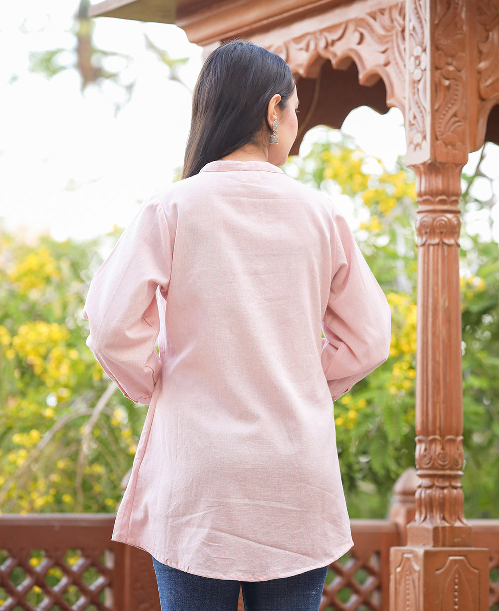 Women's Pastel Peach Cotton Tunic Top - KAAJH