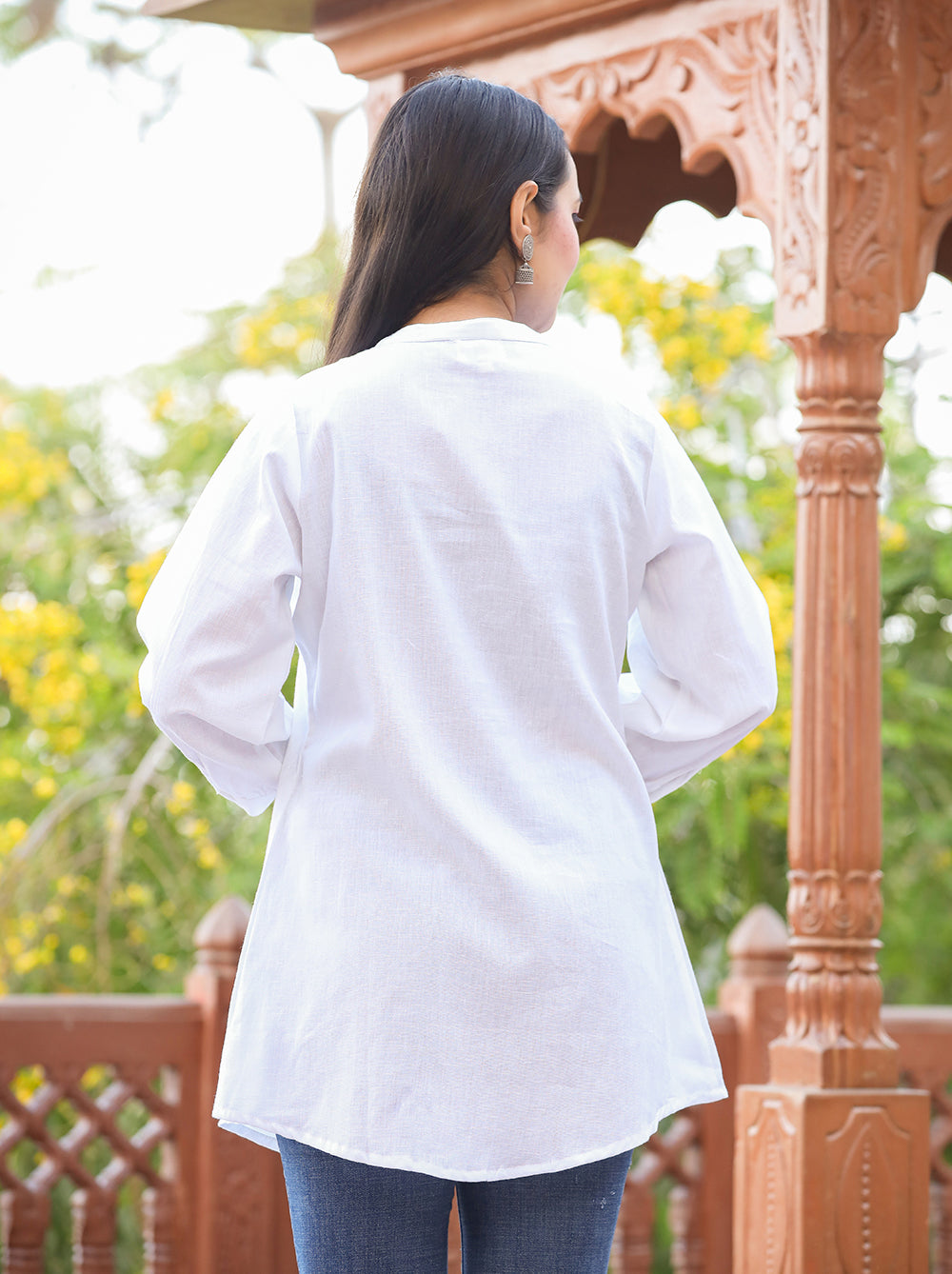 Women's Pastel White Cotton Tunic Top - KAAJH