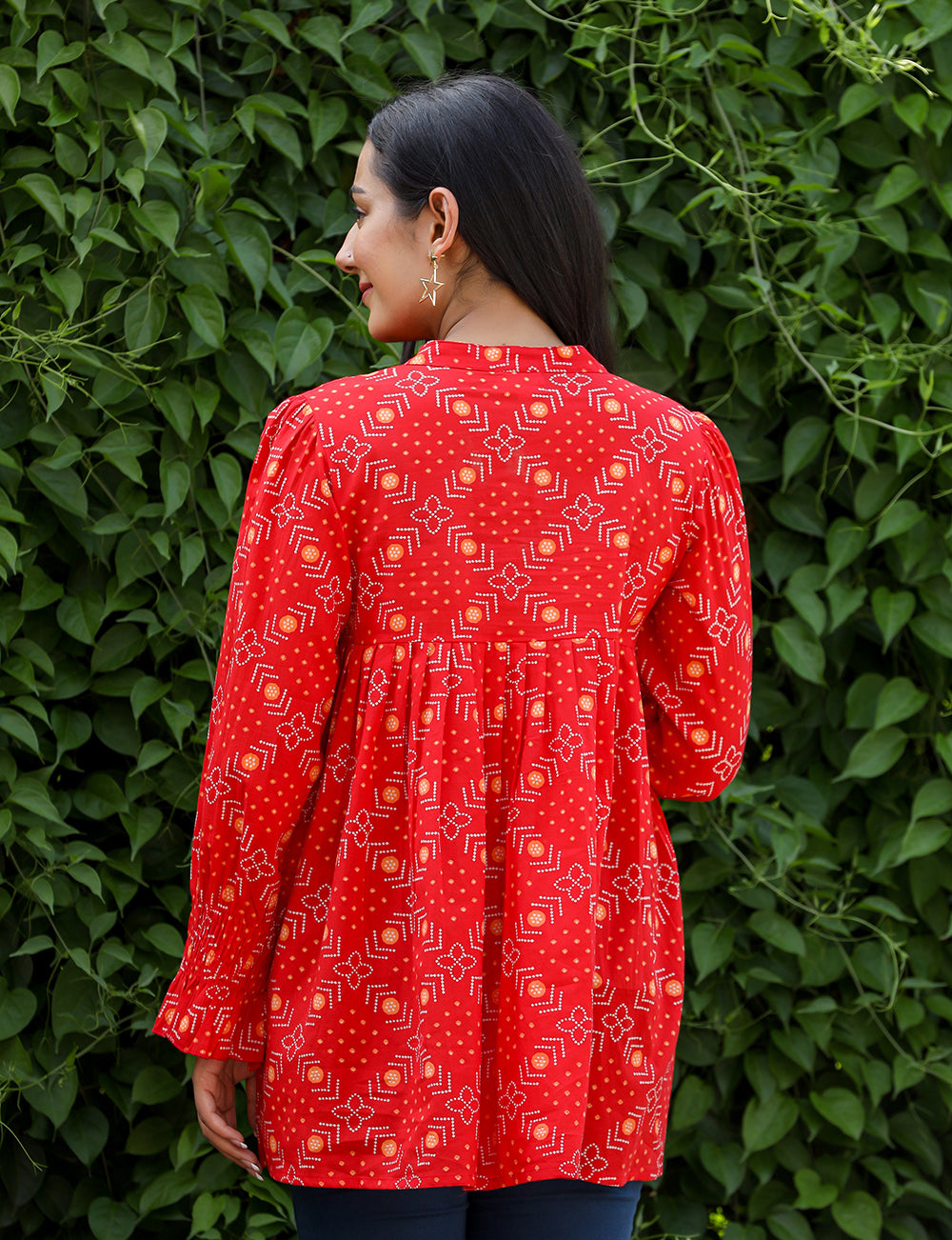 Women's Red Printed Cotton Top - KAAJH