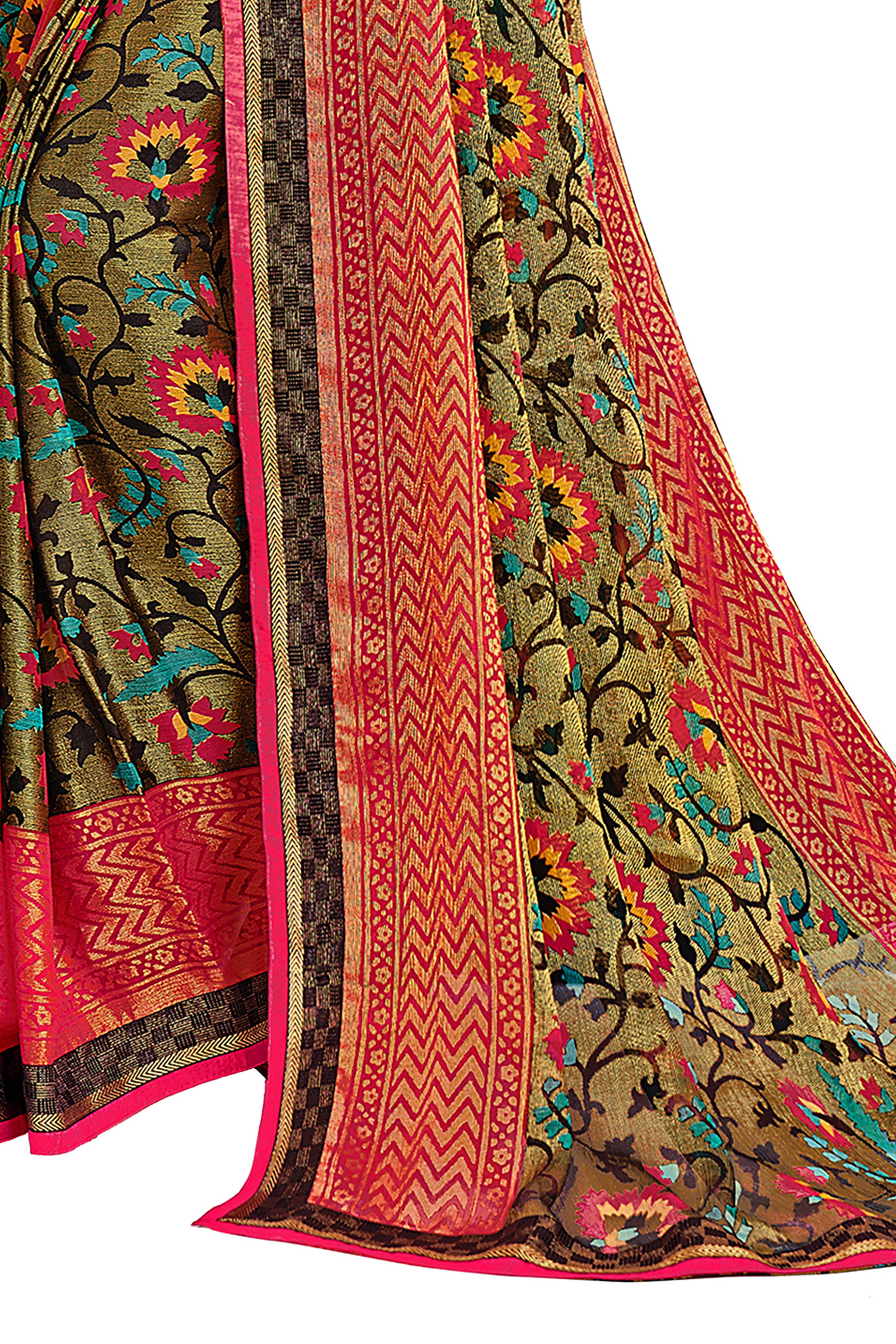 Women's Multi Color  Designer Chiffon Brasso Saree With Exclusive Banarasi Lace - Vamika
