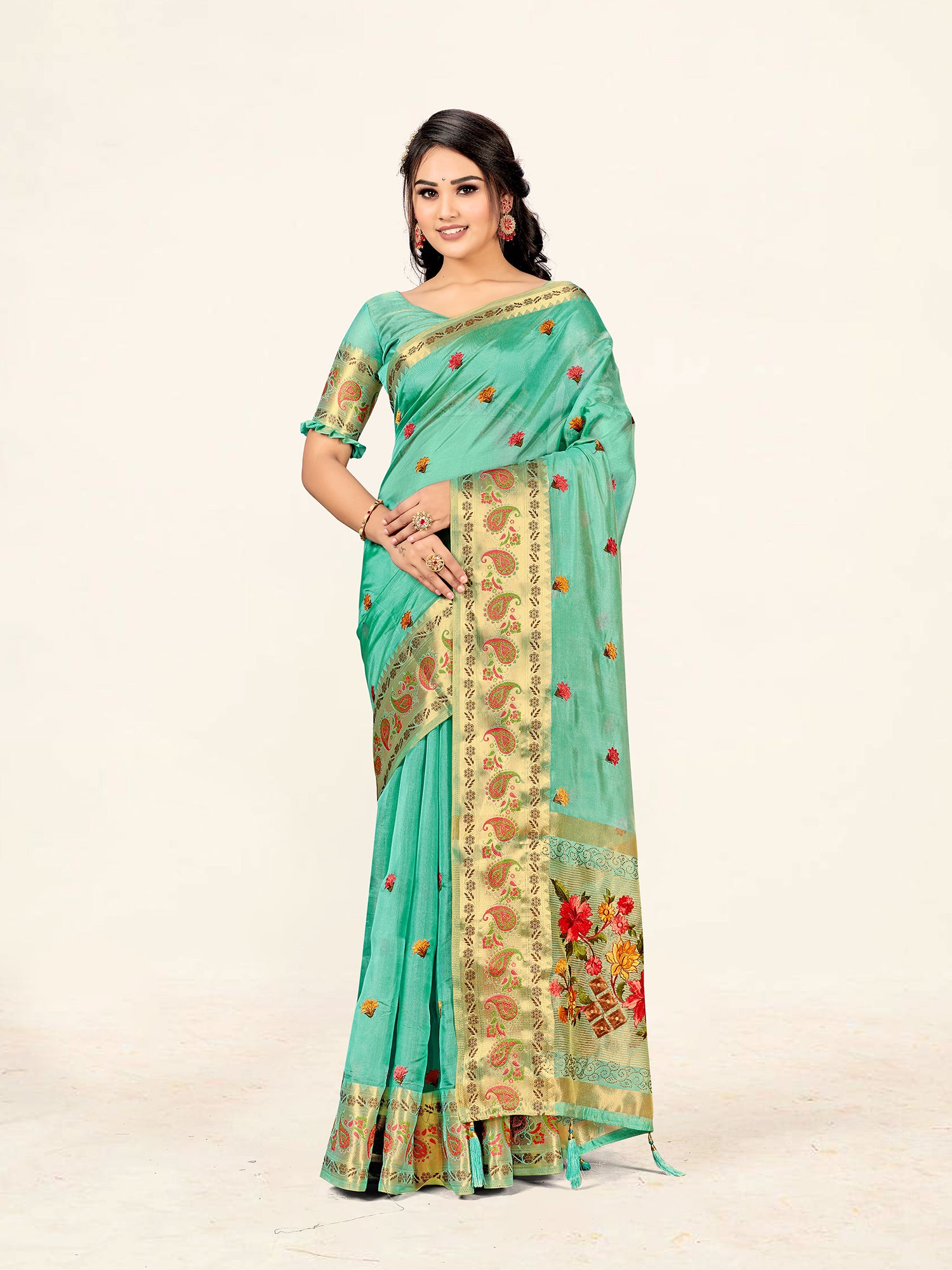 Women's Blue Color Stylist Saree With Blouse - Sweet Smile