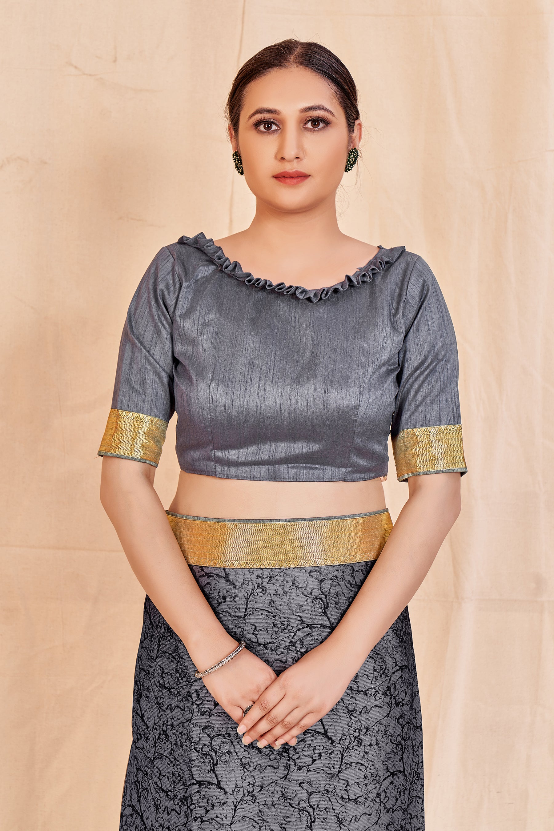 Women's Grey Designer Cadbury Chiffon Banarasi Lace Saree - Vamika