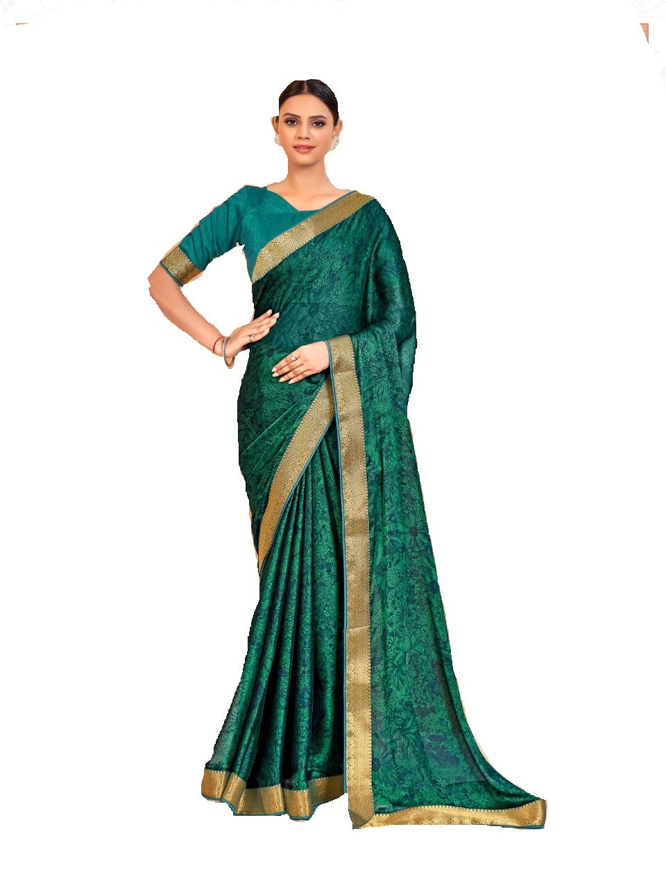 Women's Green Designer Cadbury Chiffon Banarasi Lace Saree - Vamika