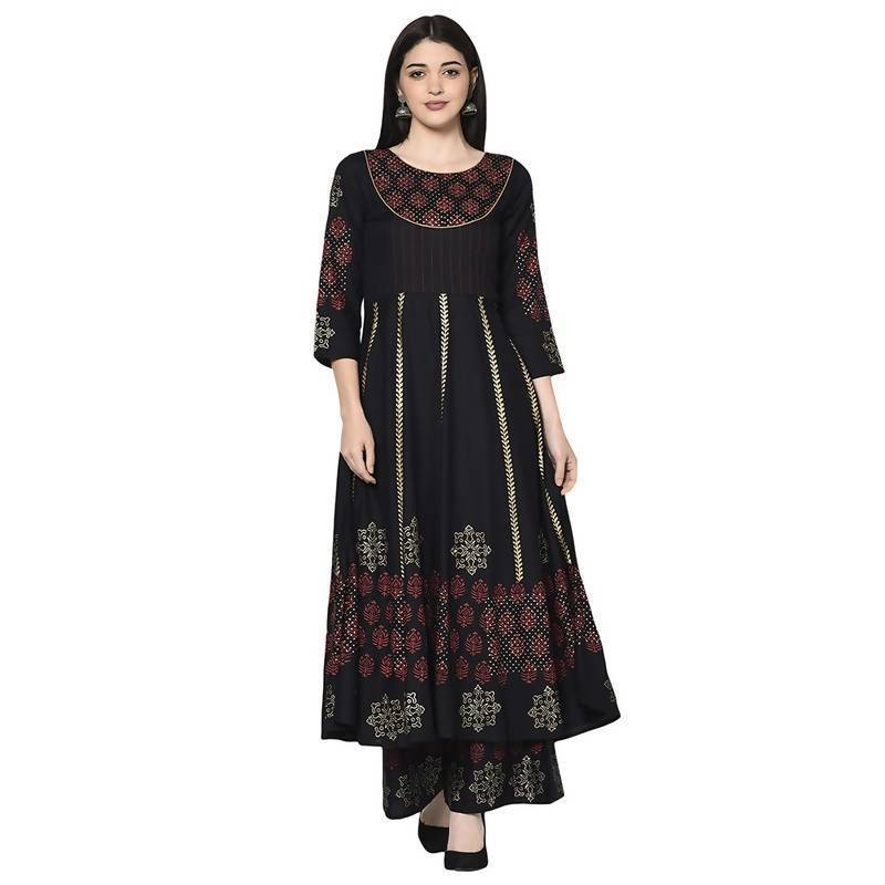 Women's Black Anarkali Kurta with palazzo set by Aniyah- (