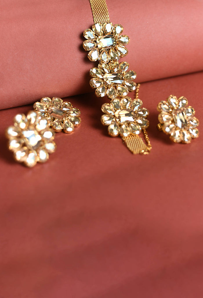 Johar Kamal Golden Plating Designer Choker Set with Earrings,
