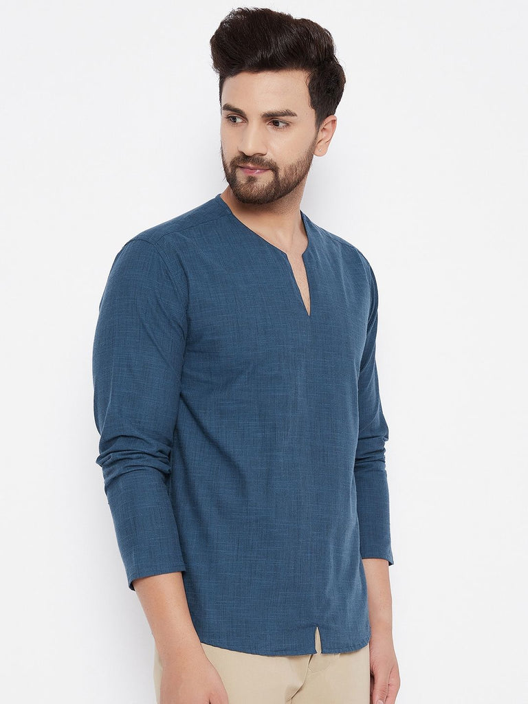 Men's Solid Cotton Blue Kurta