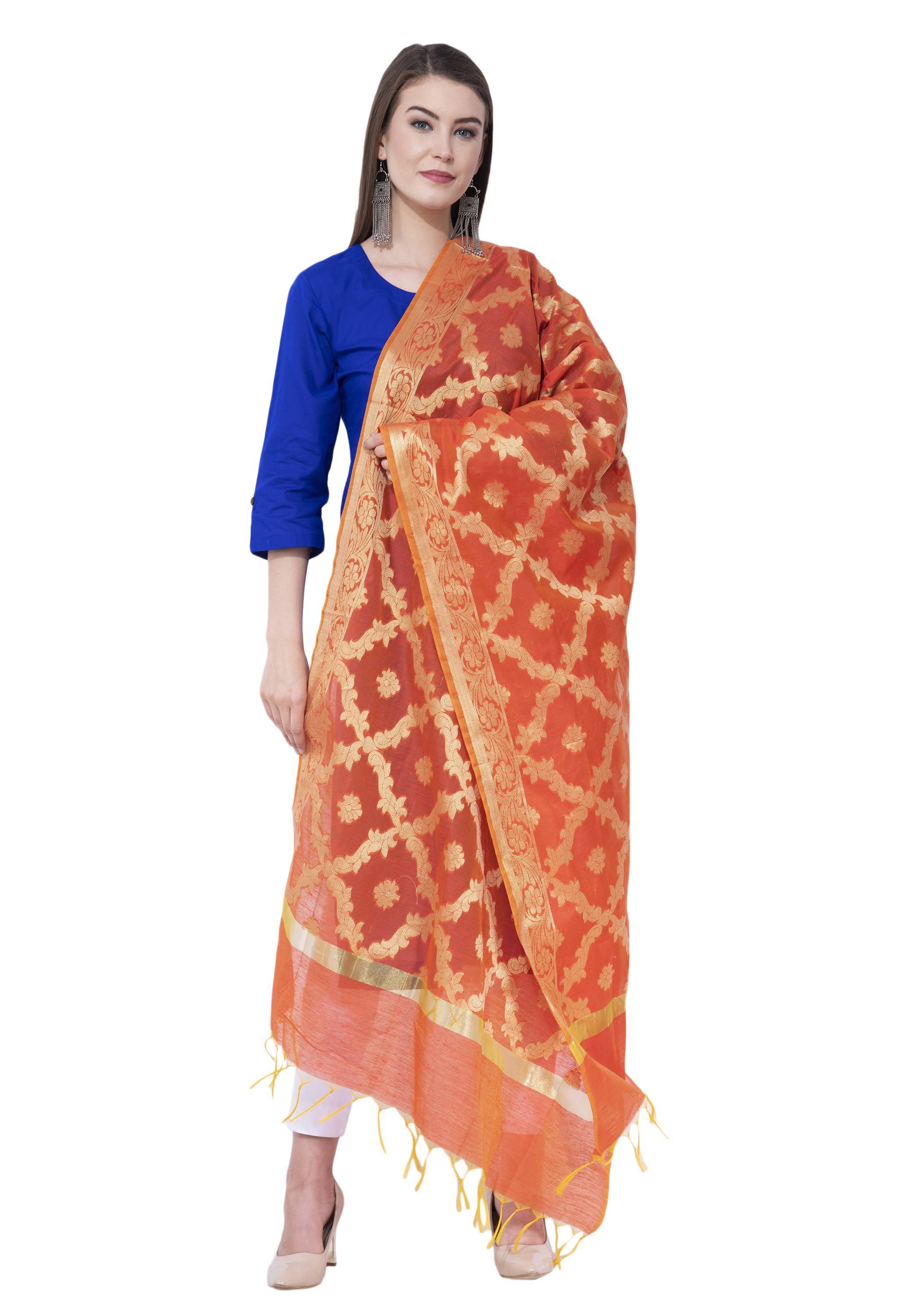 A R SILK Orange Color Vns pastle Chanderi cotton Dupattas and Chunnis