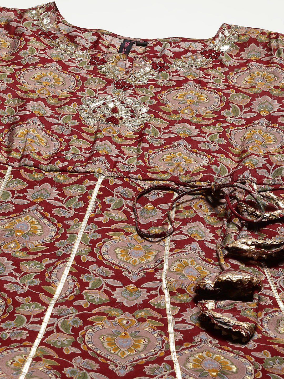 Women's Silk Blend Maroon Embroidered Anarkali Kurta Trouser Dupatta Set - Navyaa