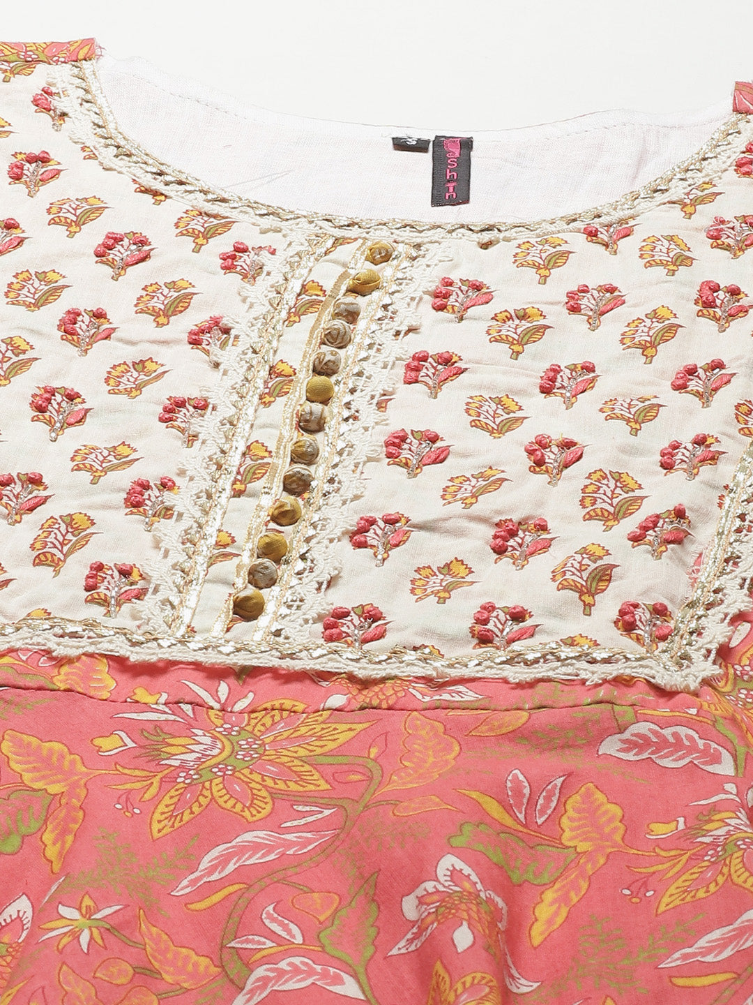 Women's Cotton Pink Embroidered Anarkali Kurta Trouser Dupatta Set  - Navyaa
