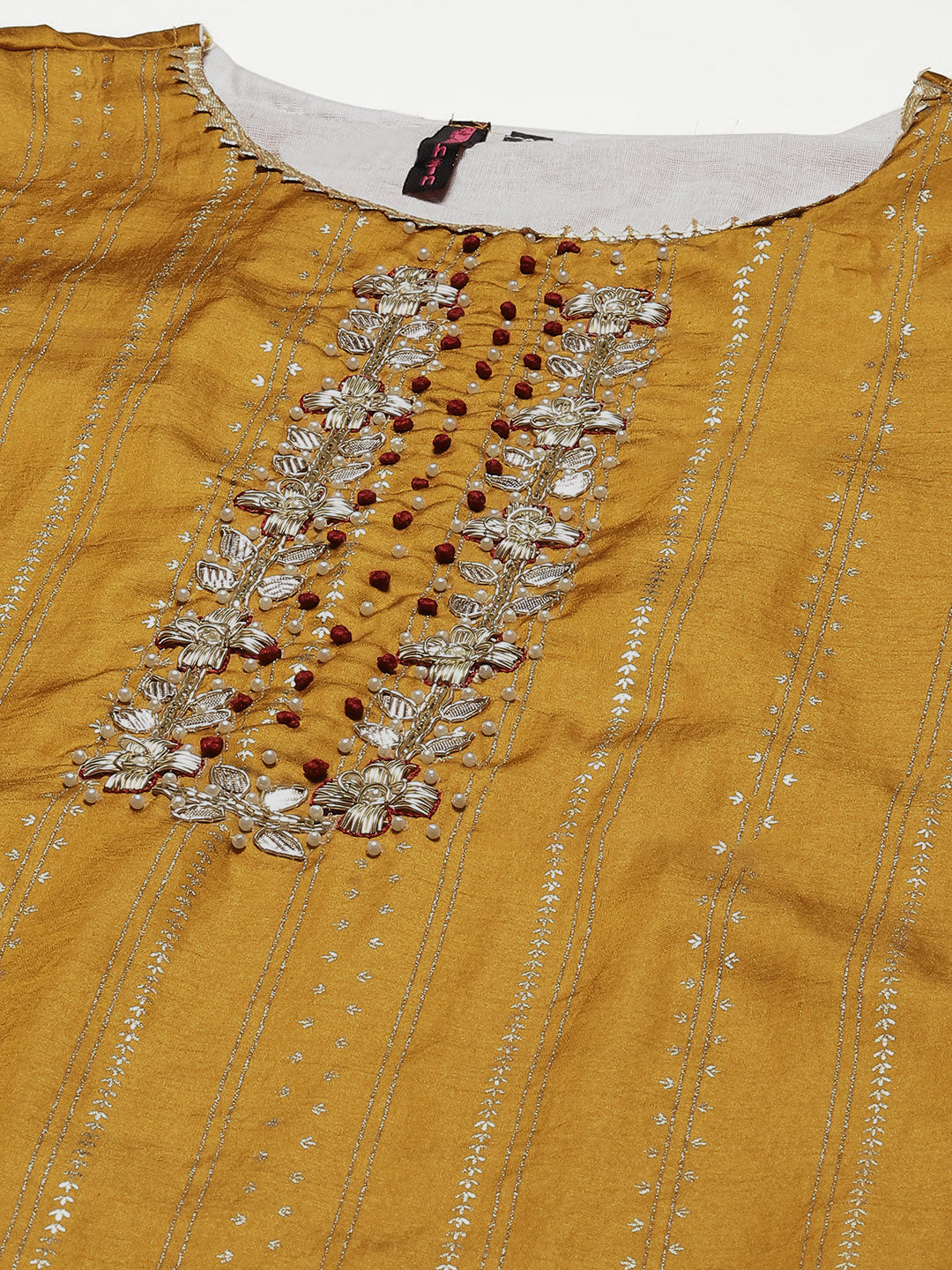 Women's Mustard Embroidered A-Line Kurta With Trouser & Dupatta - Navyaa