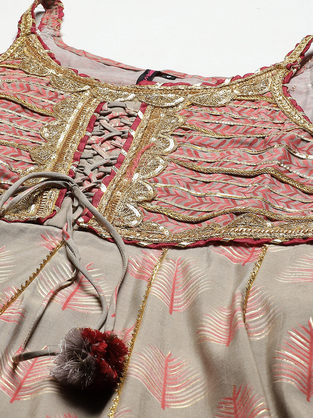 Women's Beige Embroidered Peplum Kurti Sharara,Dupatta Set - Navyaa