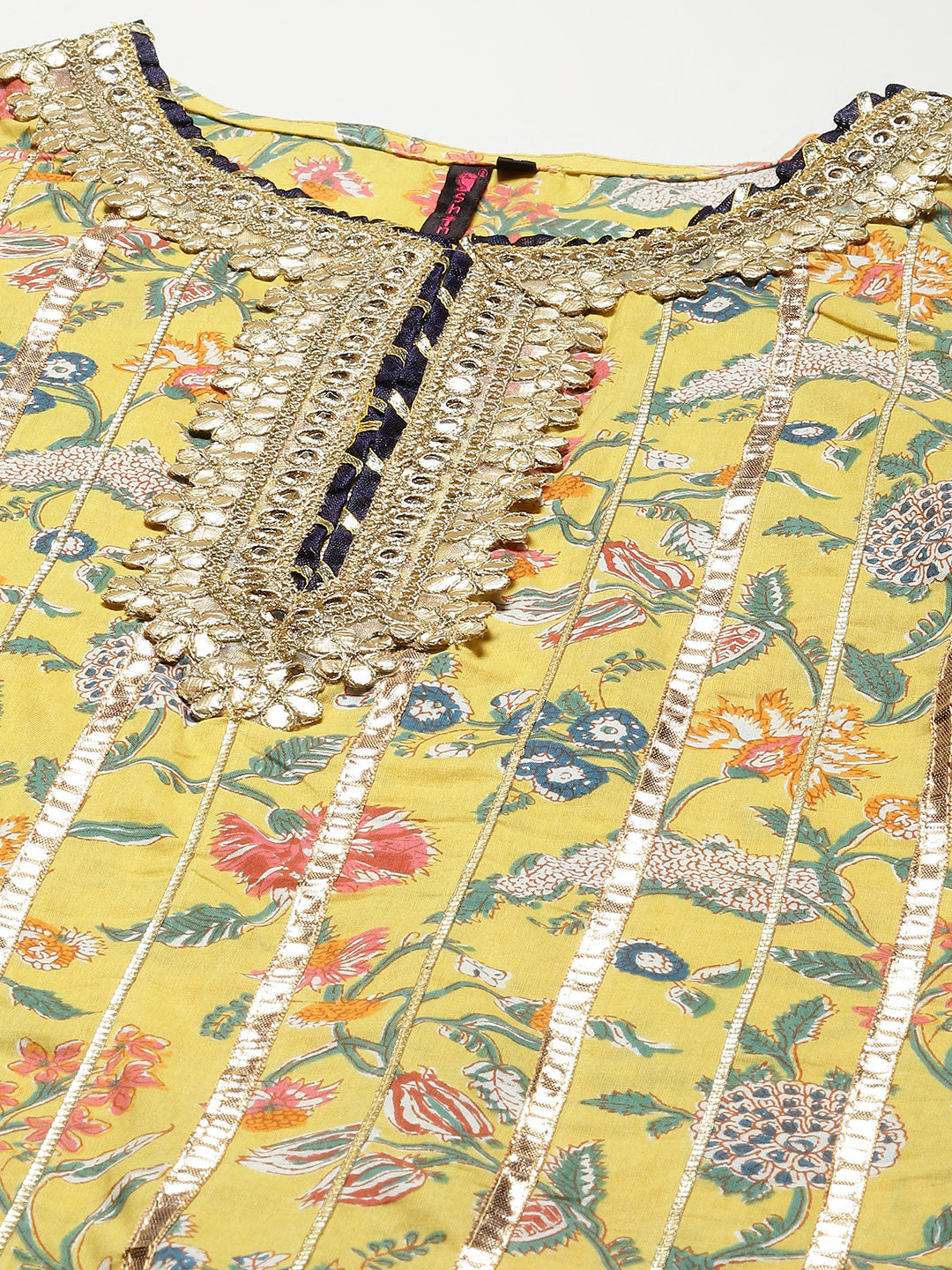 Women's Cotton Blend Yellow Embroidered A-Line Kurti Sharara Dupatta Set - Navyaa