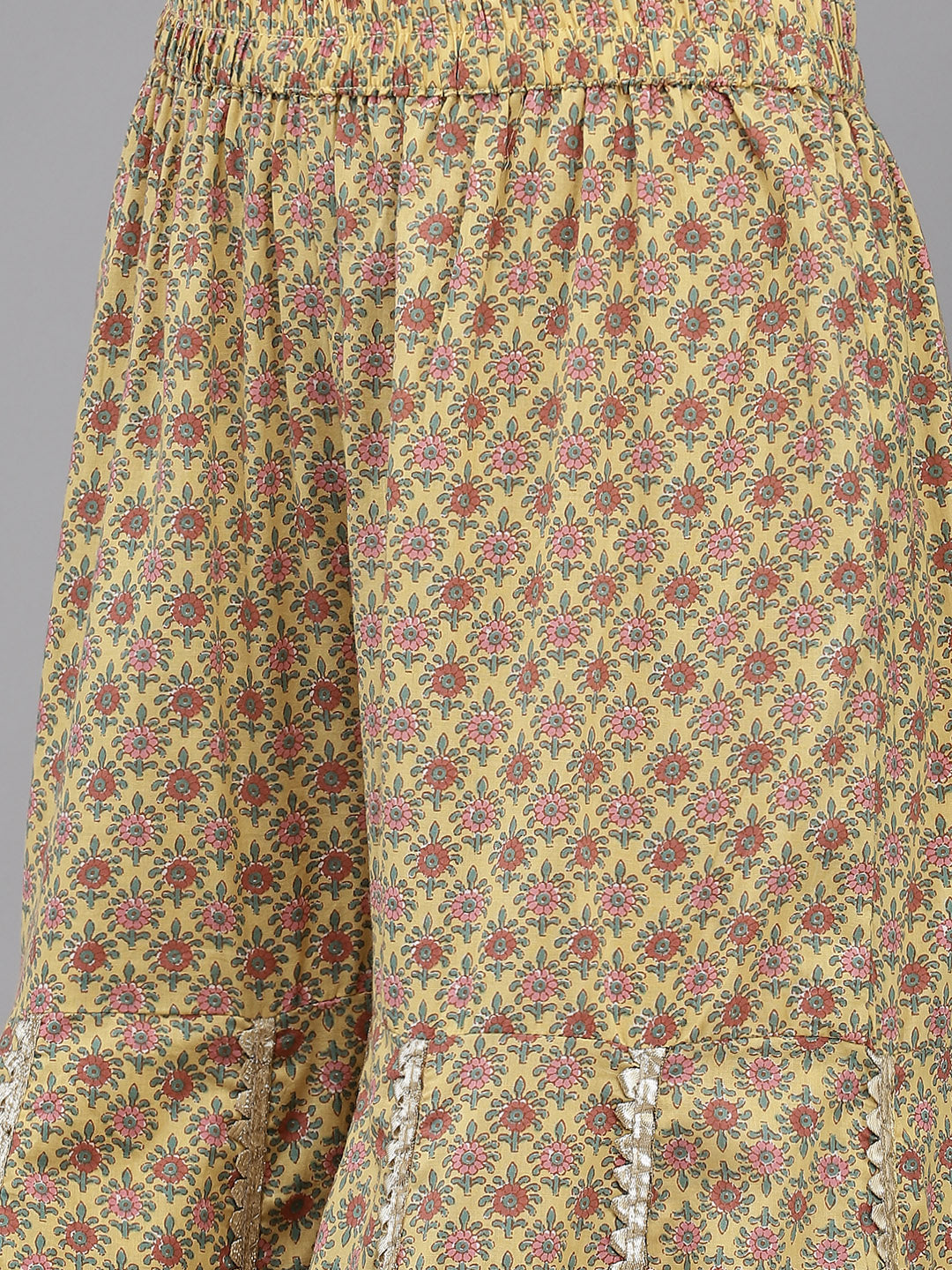 Women's Cotton Blend Yellow Embroidered A-Line Kurti Sharara Dupatta Set - Navyaa