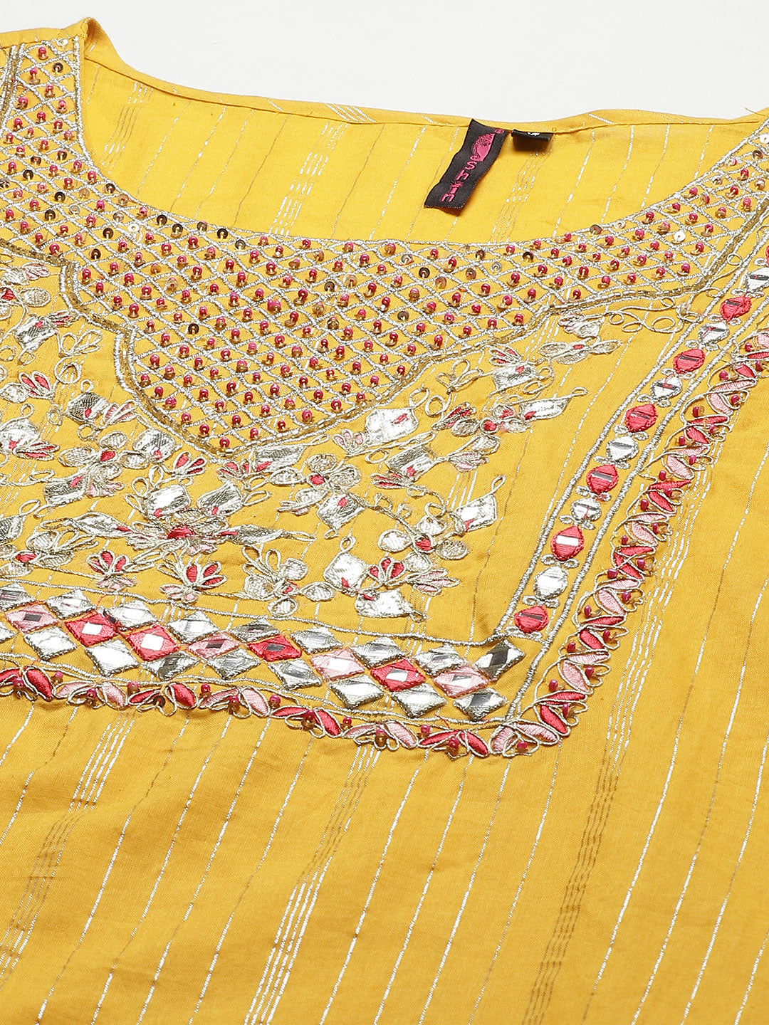Women's Cotton Blend Mustard Embroidered A-Line Kurta Sharara Dupatta Set - Navyaa