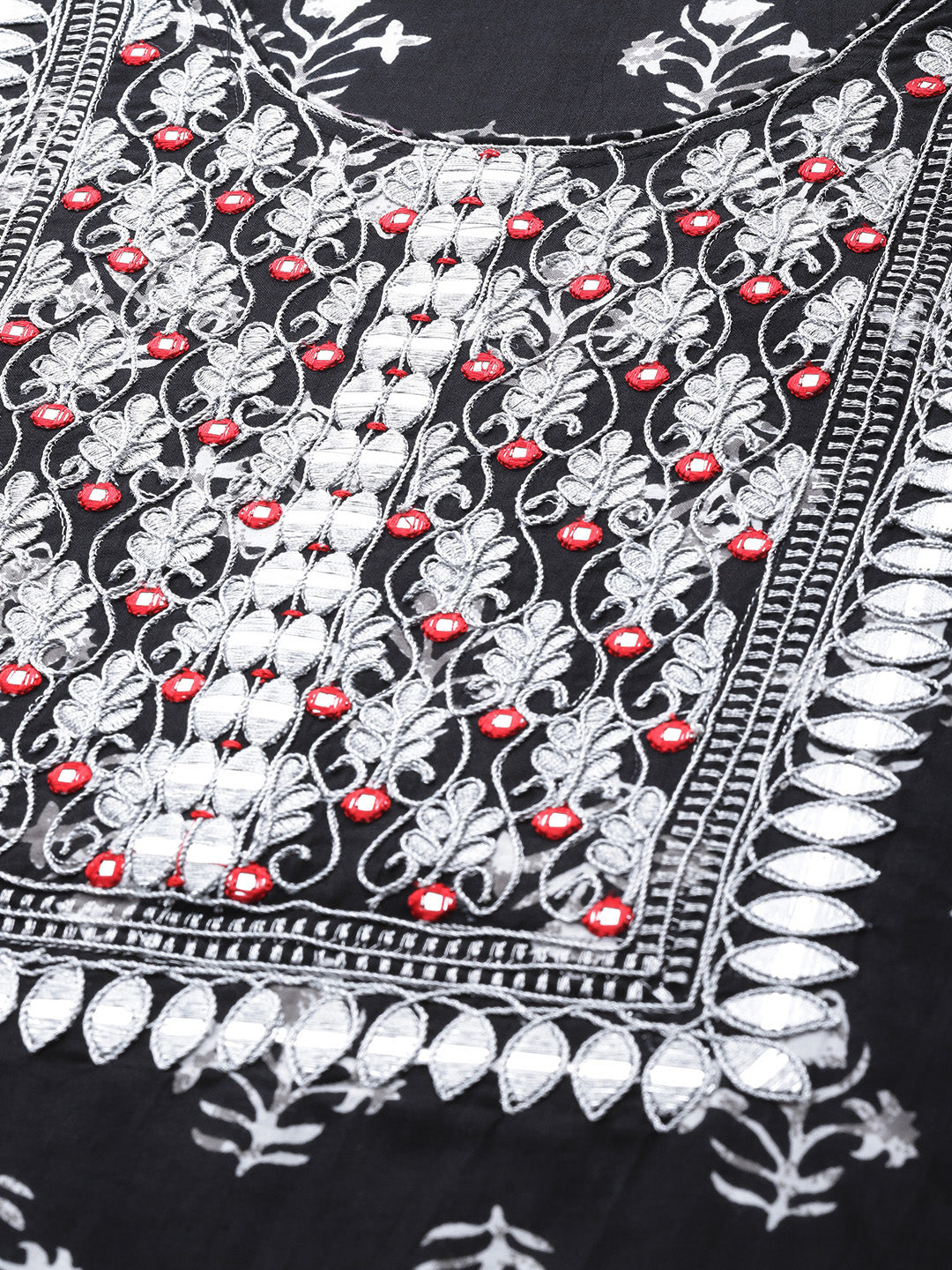 Women's Cotton Blend Black Embroidered A-Line Kurta Sharara Dupatta Set - Navyaa