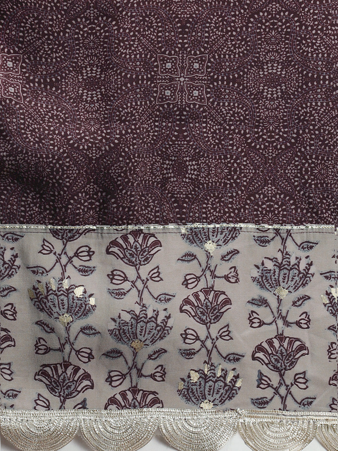 Women's Grey & Burgundy Embroidered A-Line Kurta With Trouser & Dupatta - Navyaa