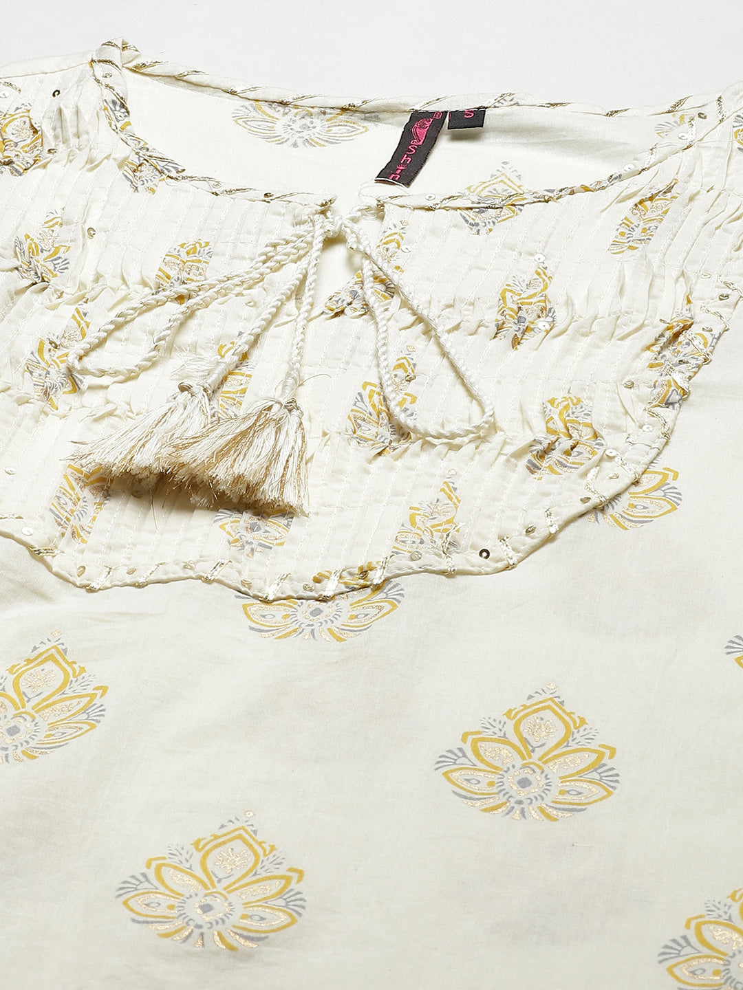 Women's Cotton Blend Cream Embroidered A-Line Kurta Sharara Set - Navyaa