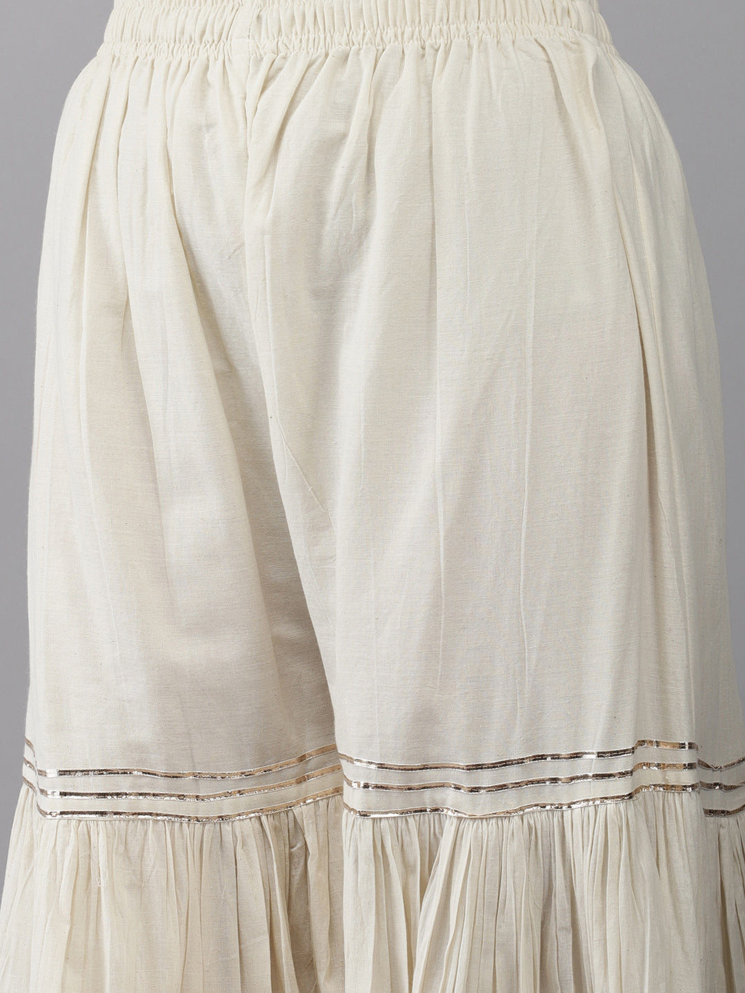 Women's Cotton Off White Embroidered A-Line Kurta Sharara Set - Navyaa