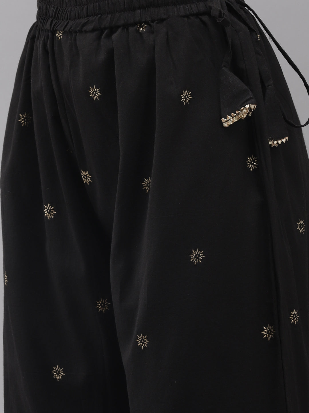 Women's Cotton Blend Black Embroidered A-Line Kurta Sharara Set  - Navyaa