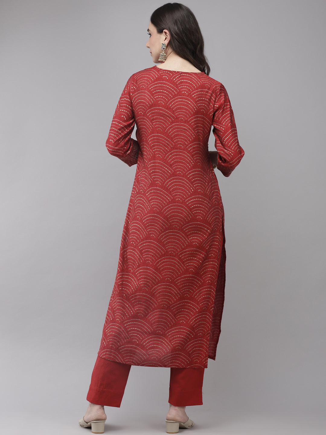 Women's Silk Blend Red Embroidered A-Line Kurta Trouser Set - Navyaa