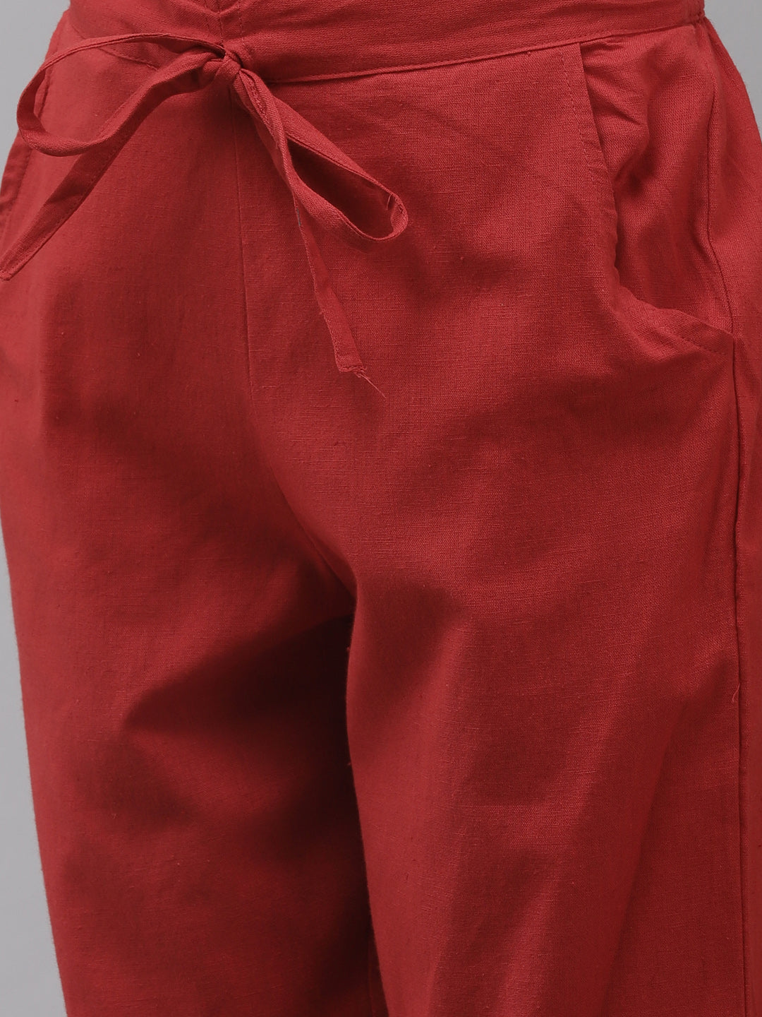 Women's Silk Blend Red Embroidered A-Line Kurta Trouser Set - Navyaa