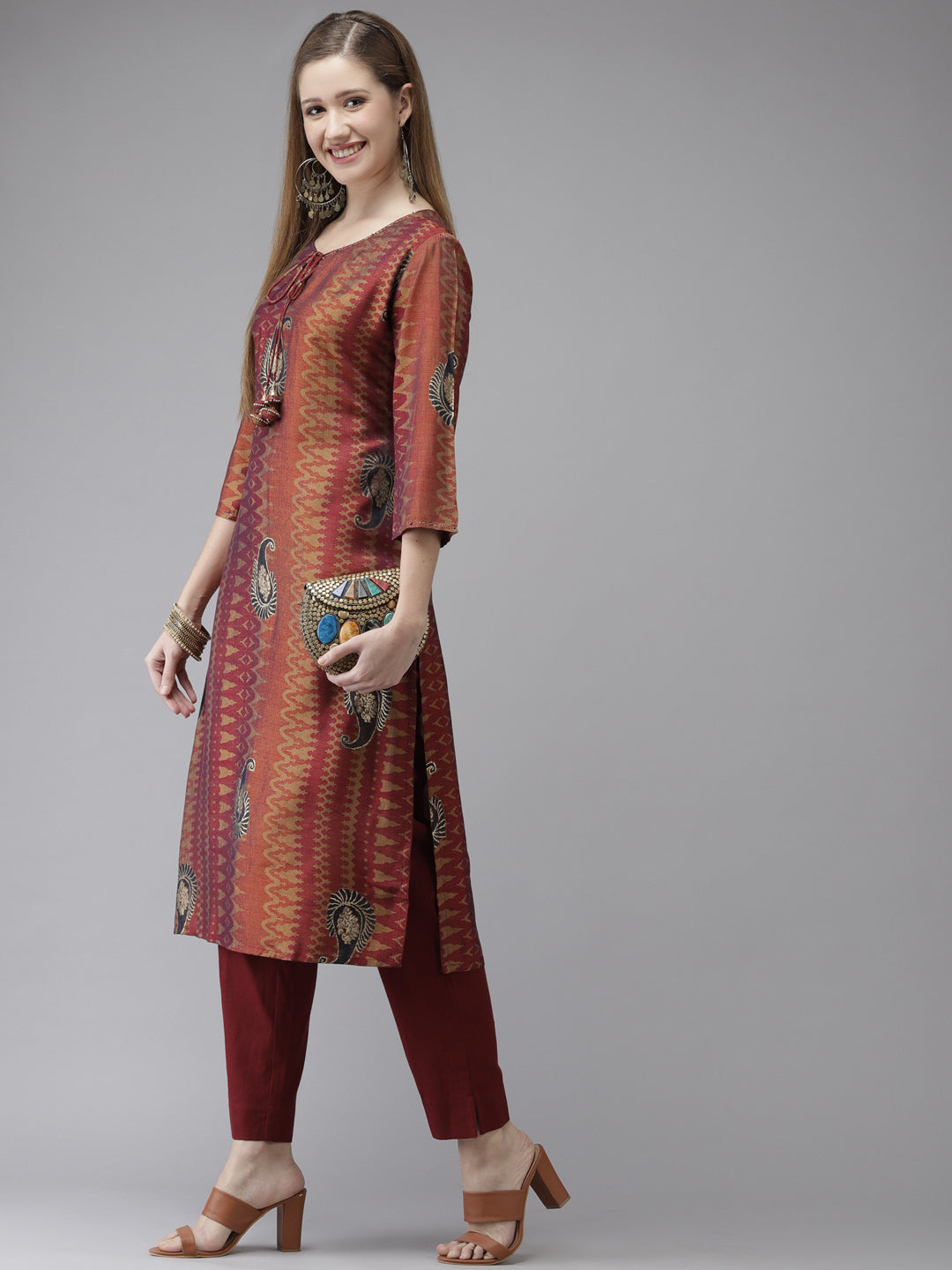 Women's Art Silk Multicolor Embroidered A-Line Kurta Trouser Set - Navyaa