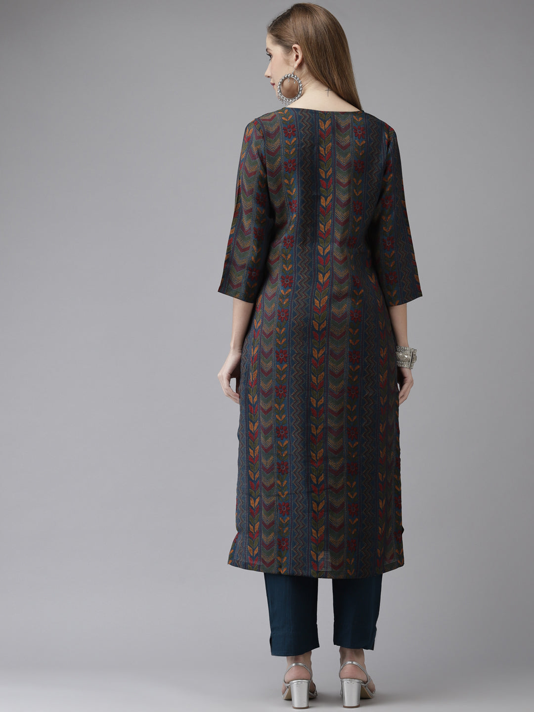 Women's Art Silk Teal Embroidered A-Line Kurta Trouser Set - Navyaa