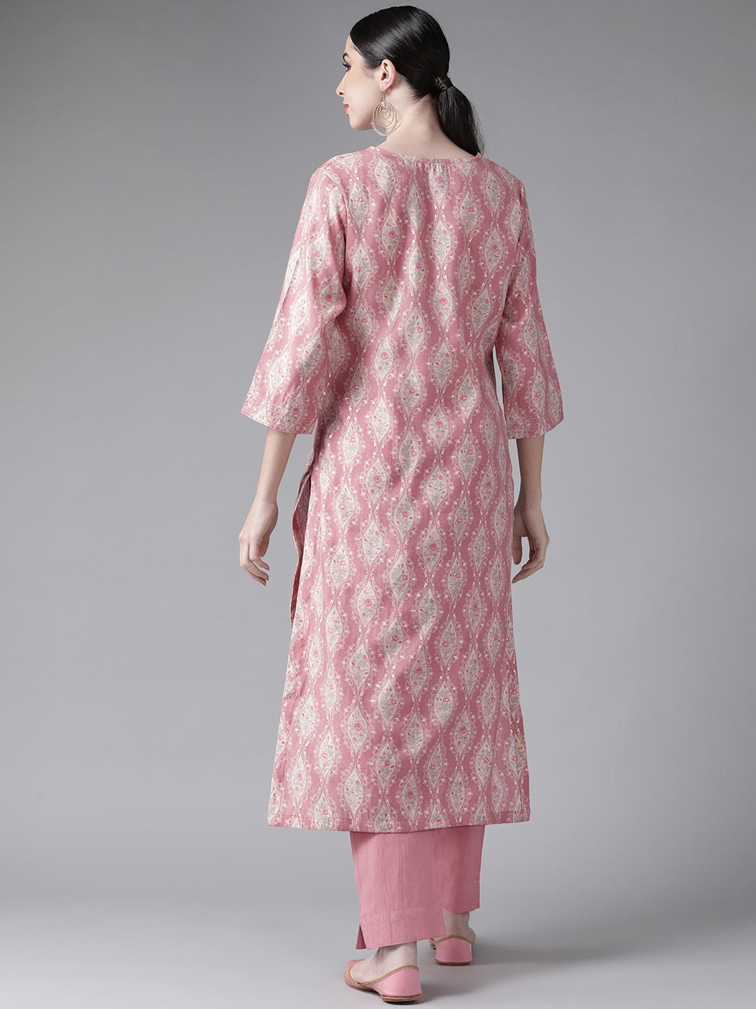 Women's Art Silk Pink Embroidered A-Line Kurta Trouser Set - Navyaa