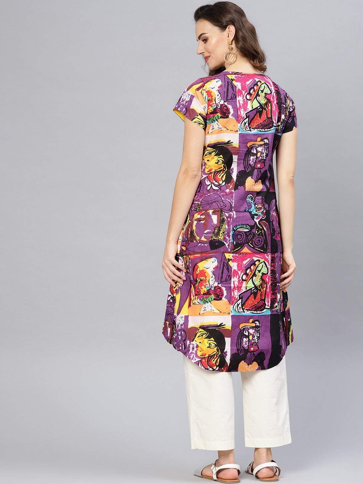 Women's Picasso Printed Asymmetric Jacket Kurta - Pannkh