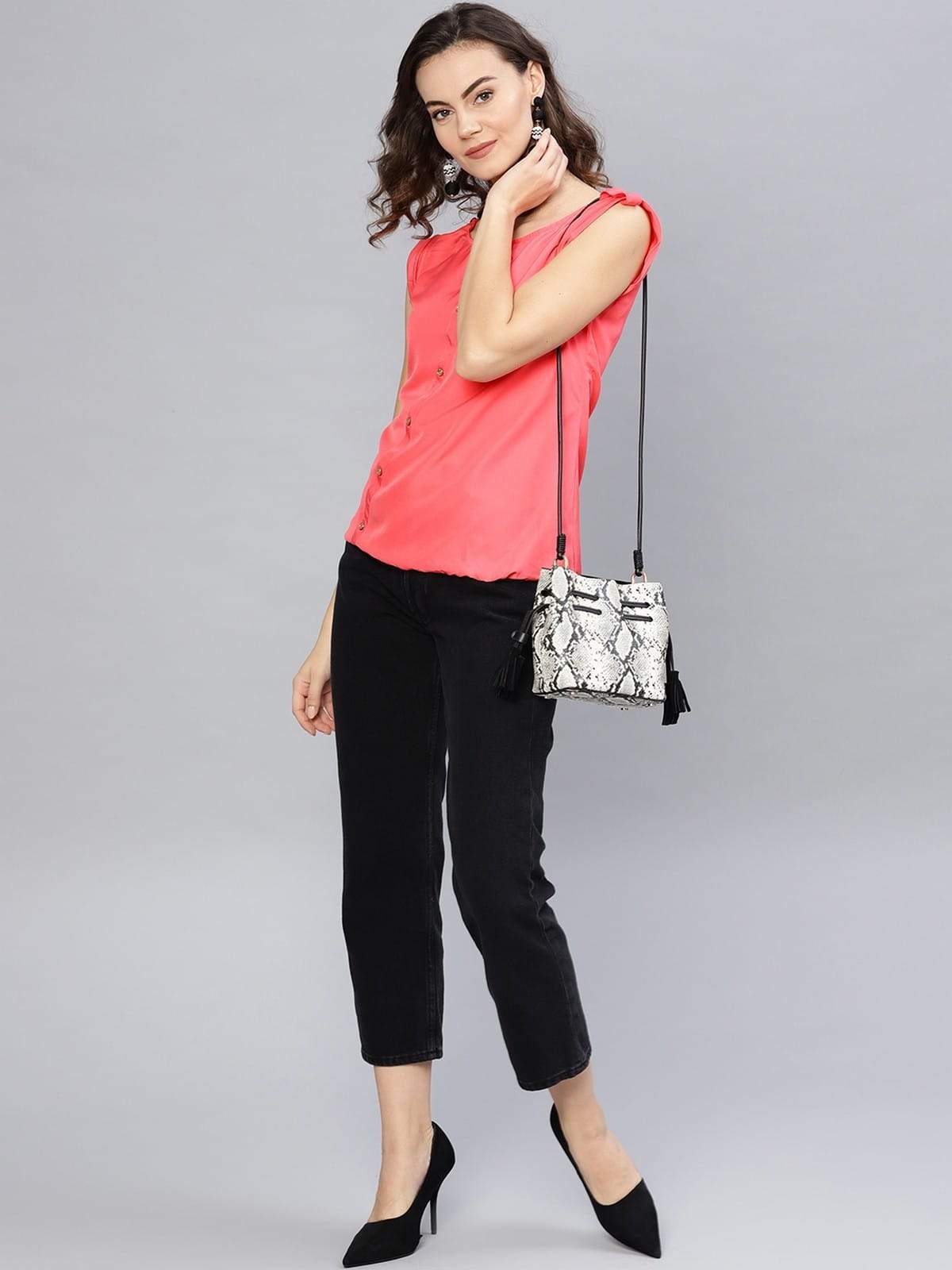 Women's Coral Top With Fake Shoulder-Tab - Pannkh