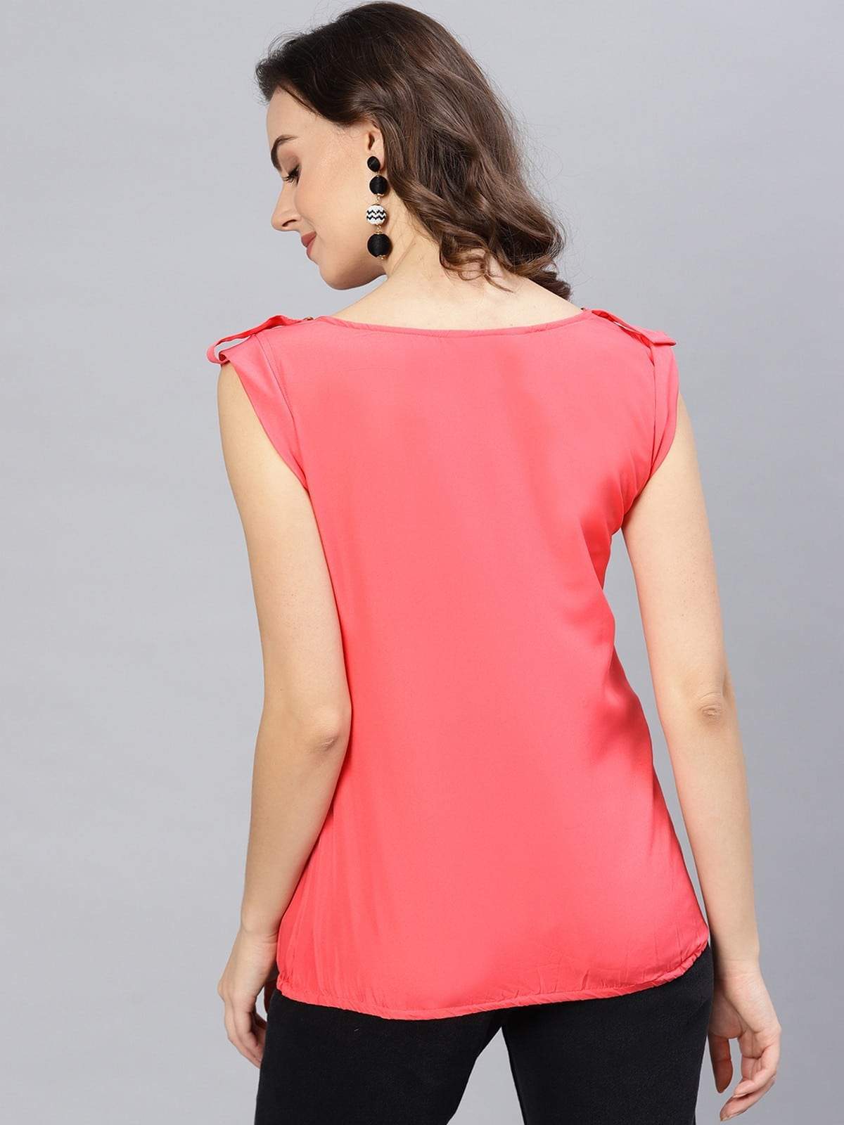 Women's Coral Top With Fake Shoulder-Tab - Pannkh