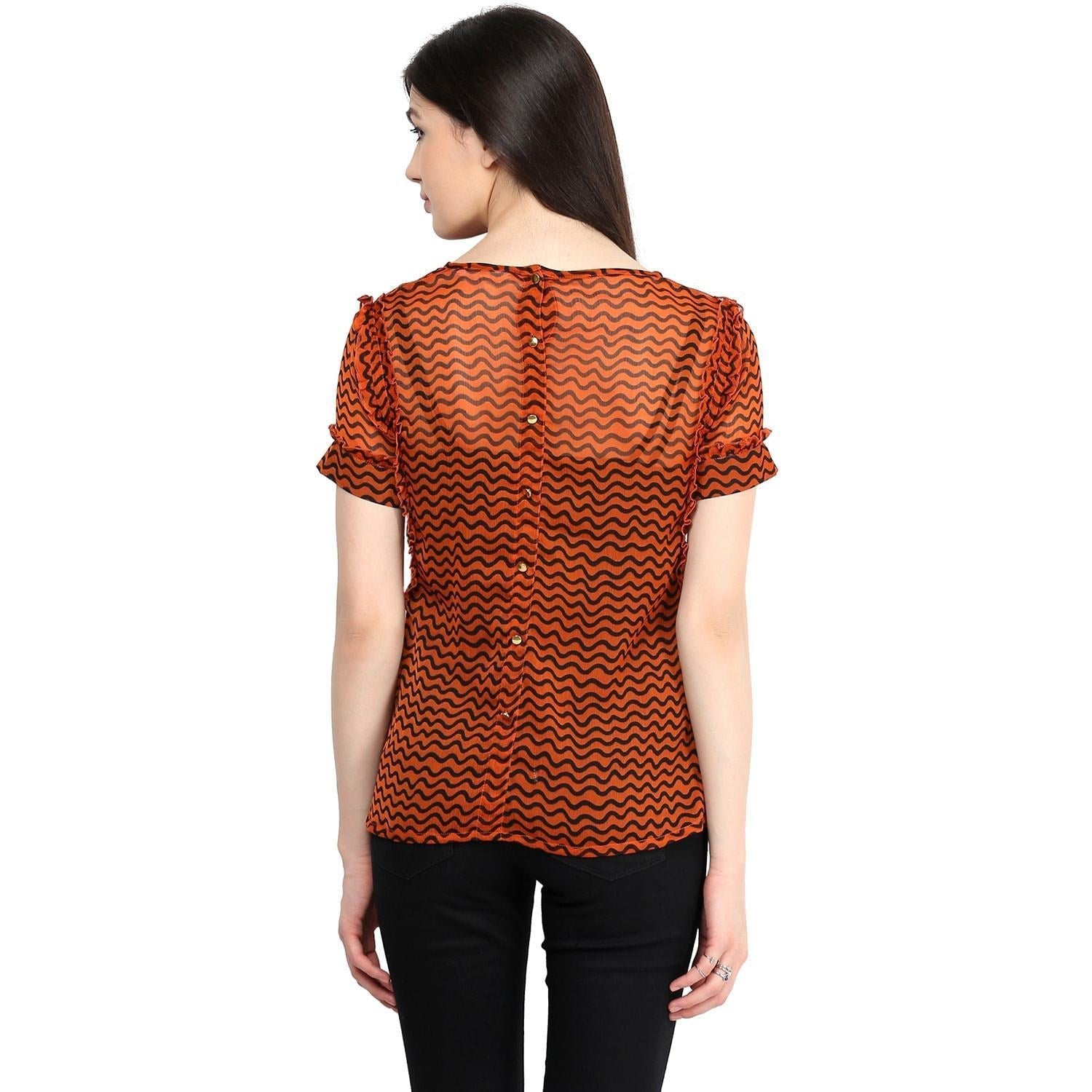Women's Orange Frill Shirt Top - Pannkh