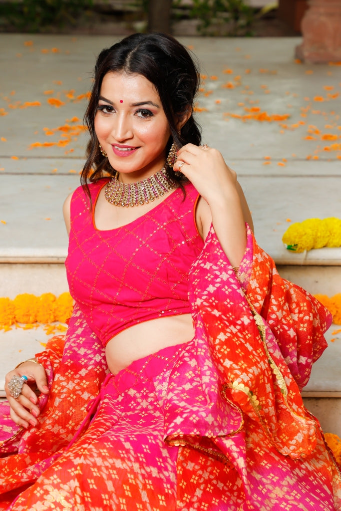Women's Pink Traditional Semi-Stitched Lehenga- (3pc) - Indi Inside