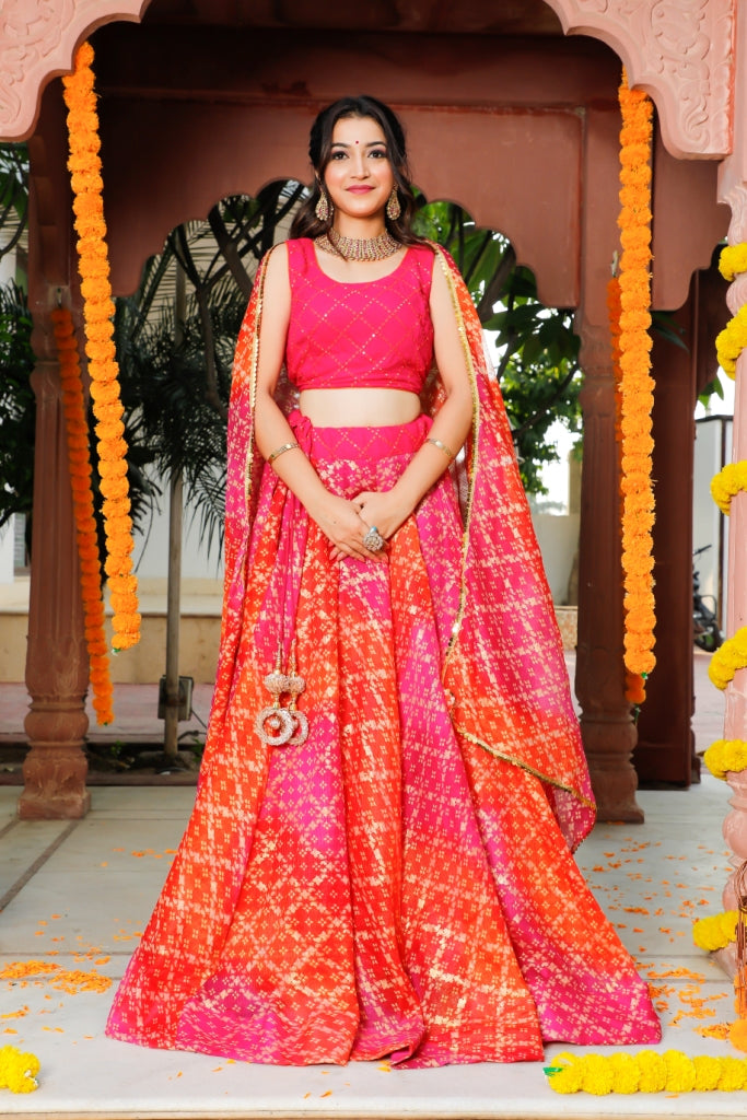 Women's Pink Traditional Semi-Stitched Lehenga- (3pc) - Indi Inside