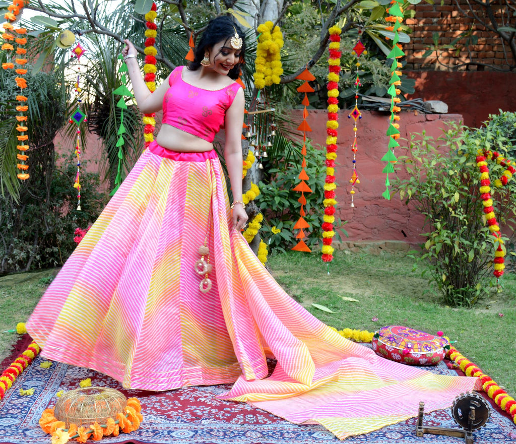 Women's Multicolored Striped Lehenga & Dupatta with Unstitched Blouse