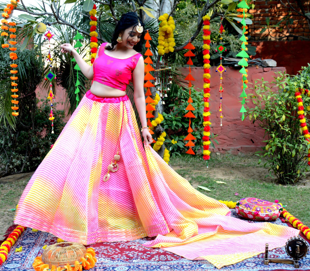 Women's Multicolored Striped Lehenga & Dupatta with Unstitched Blouse