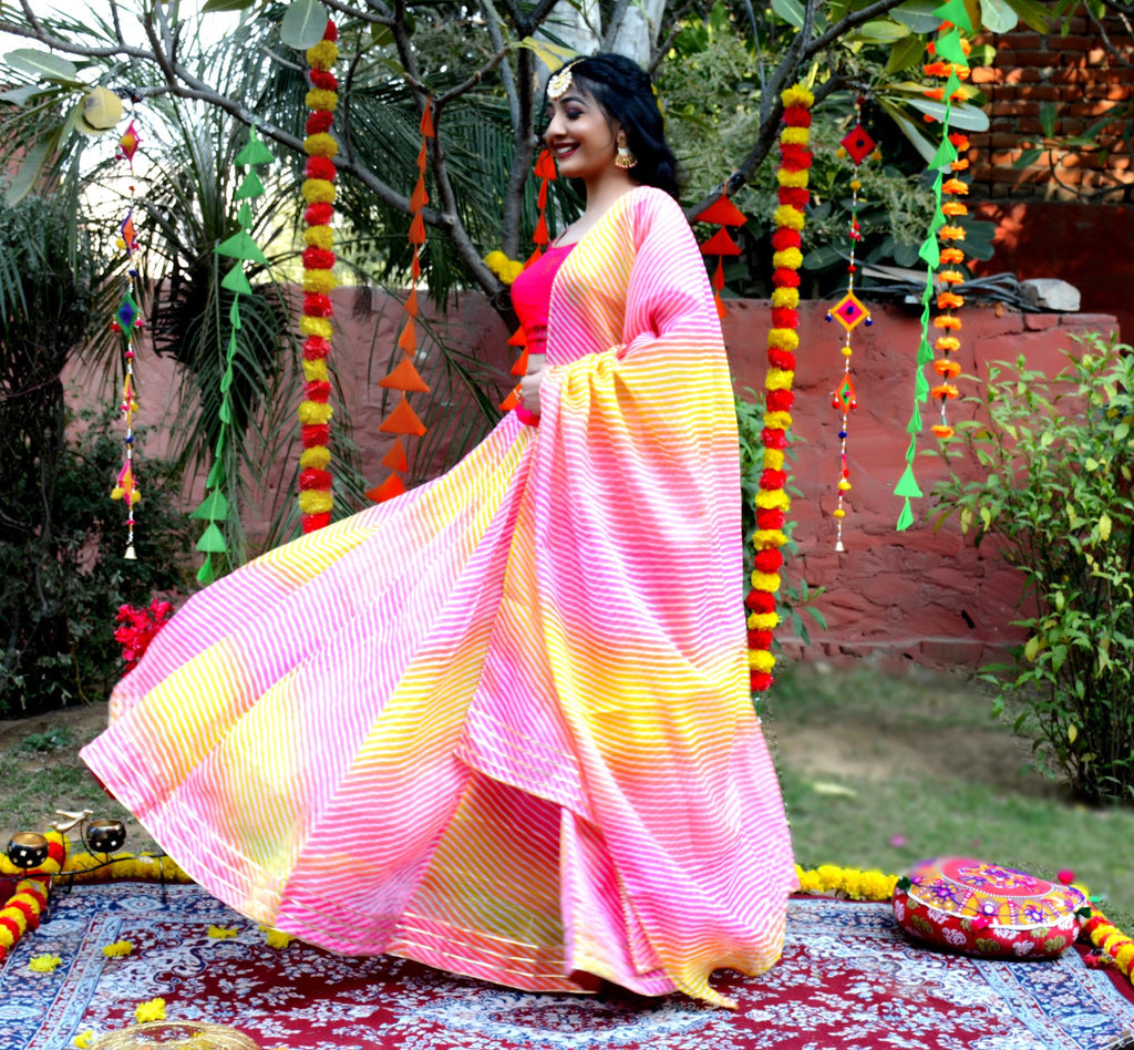 Women's Multicolored Striped Lehenga & Dupatta with Unstitched Blouse