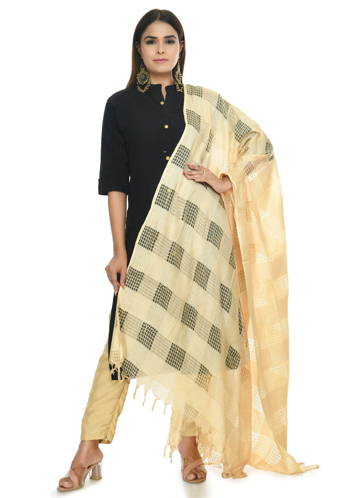 Women's Golden Colour Window Design Cotton Dupatta Mfd0015