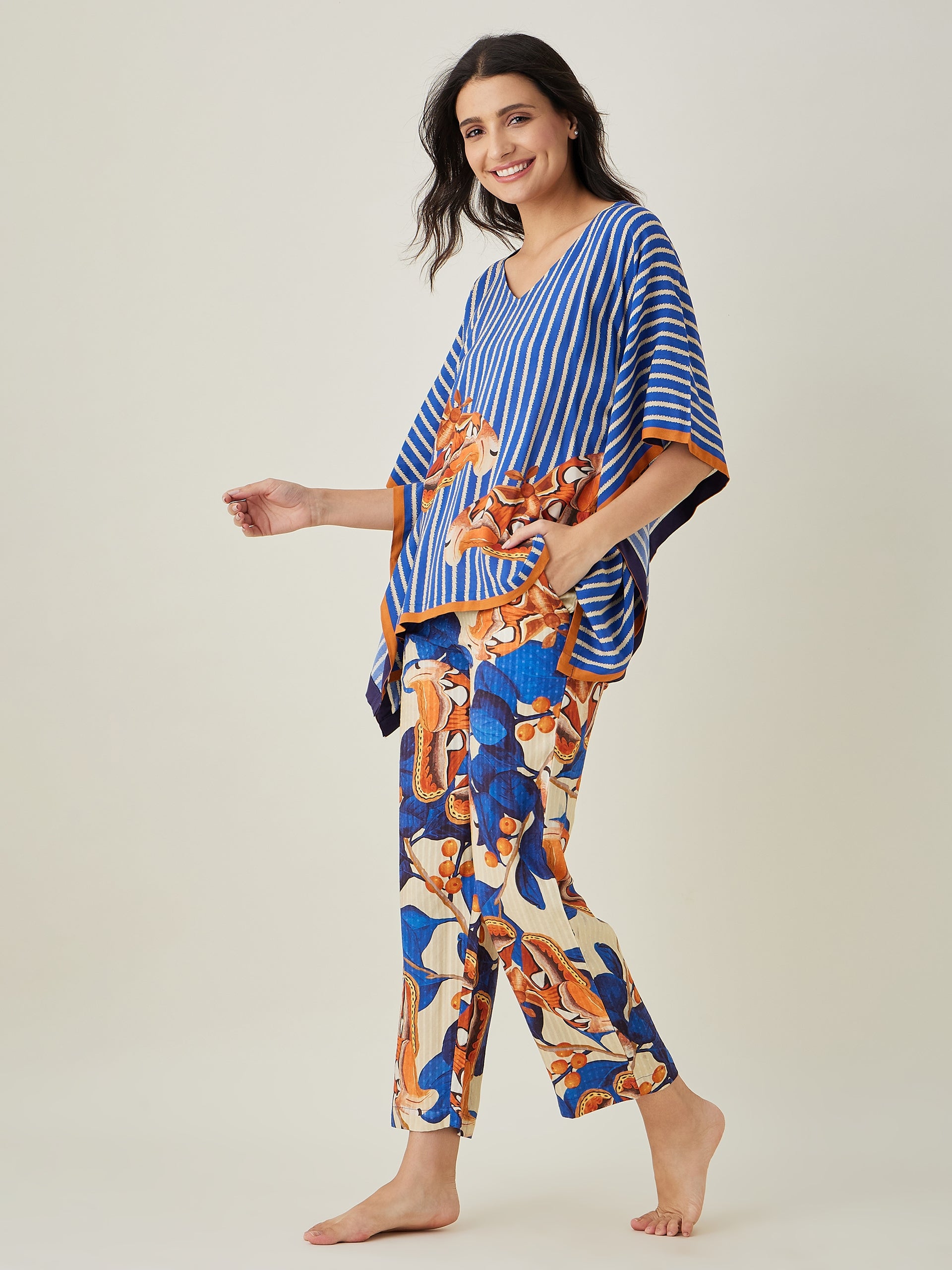 Women's Blue Fluttery Dream Pajama Set - The Kaftan Company