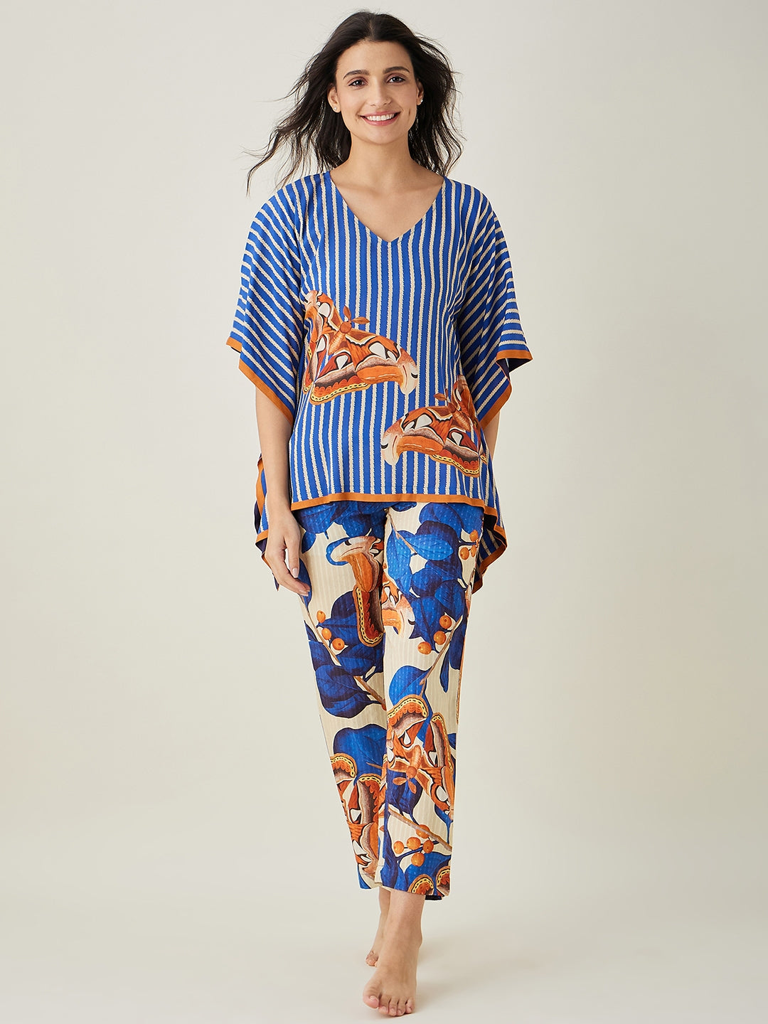 Women's Blue Fluttery Dream Pajama Set - The Kaftan Company