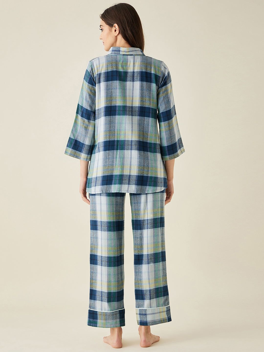 Shades Of Blue Plaid Pyjama Set - The Kaftan Company