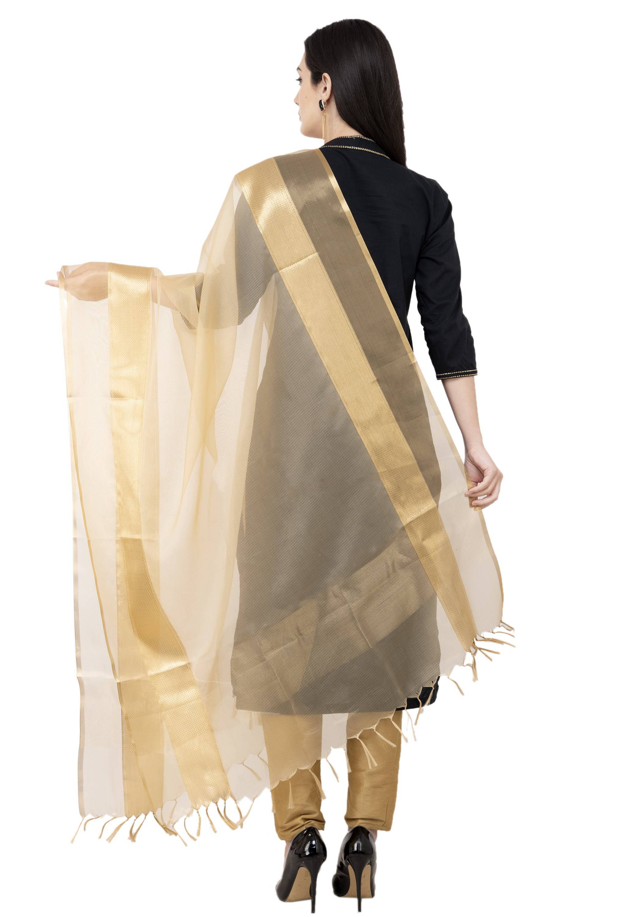 A R SILK VNS Tissue Zari Fancy Dupatta Golden Color Dupatta or Chunni