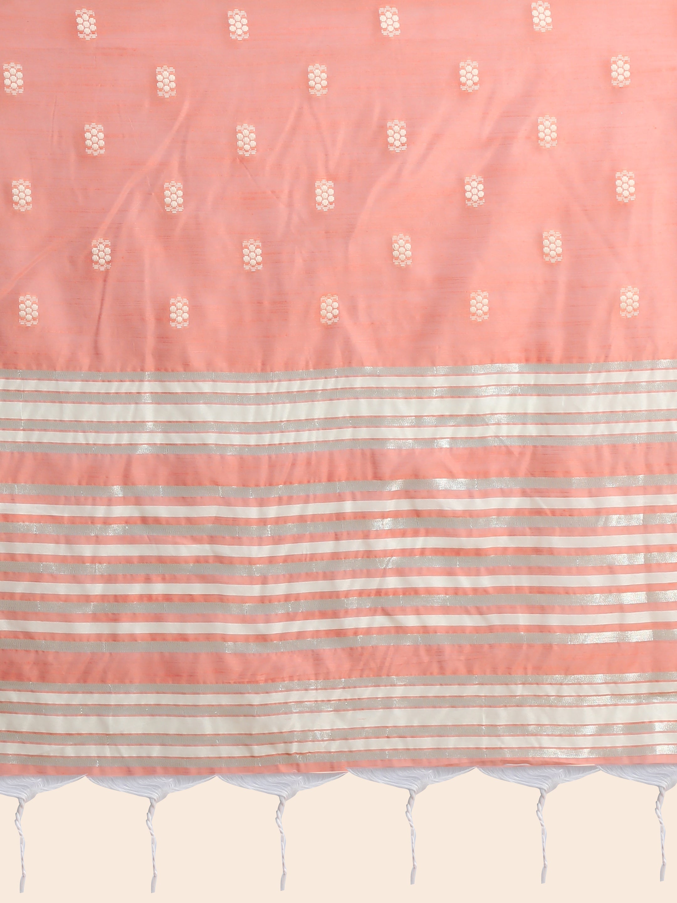 Women's Orange Woven Lucknowi Cotton Saree With Tassels - Aastha Fashion