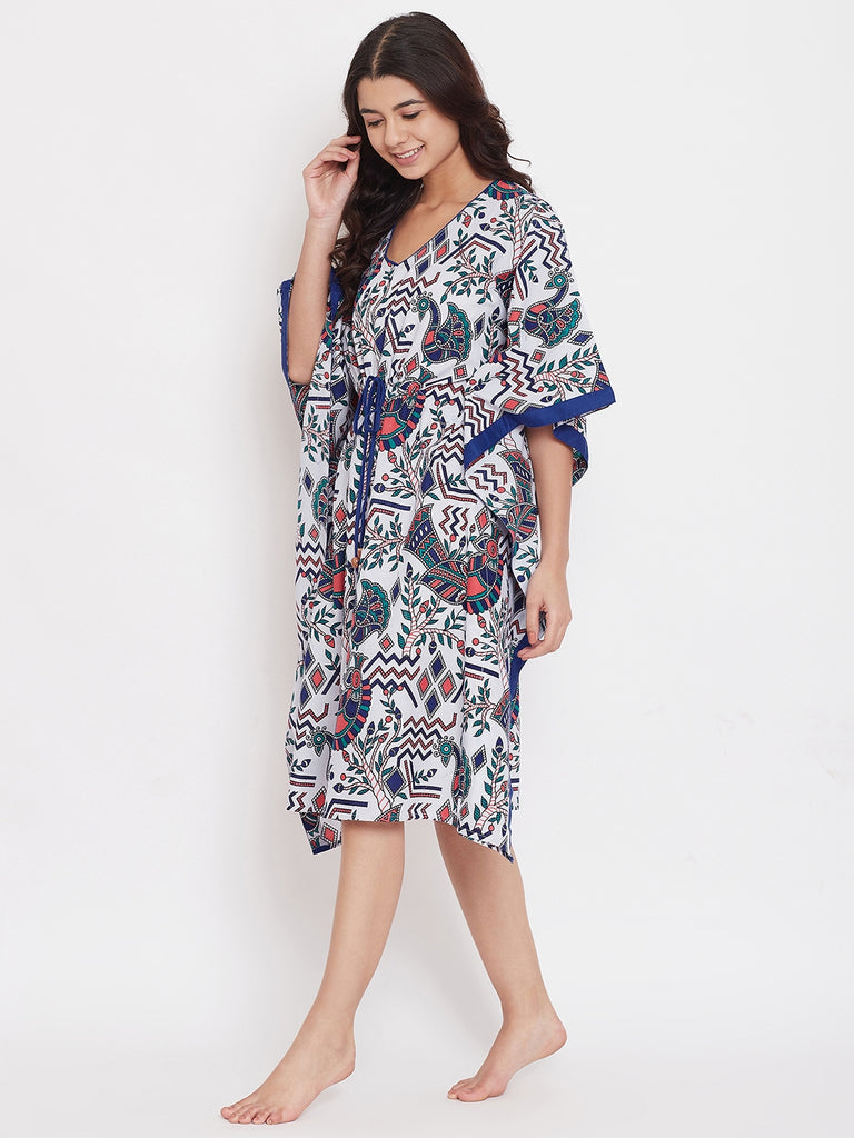 Women's Peacock Hand Block Cotton Kaftan