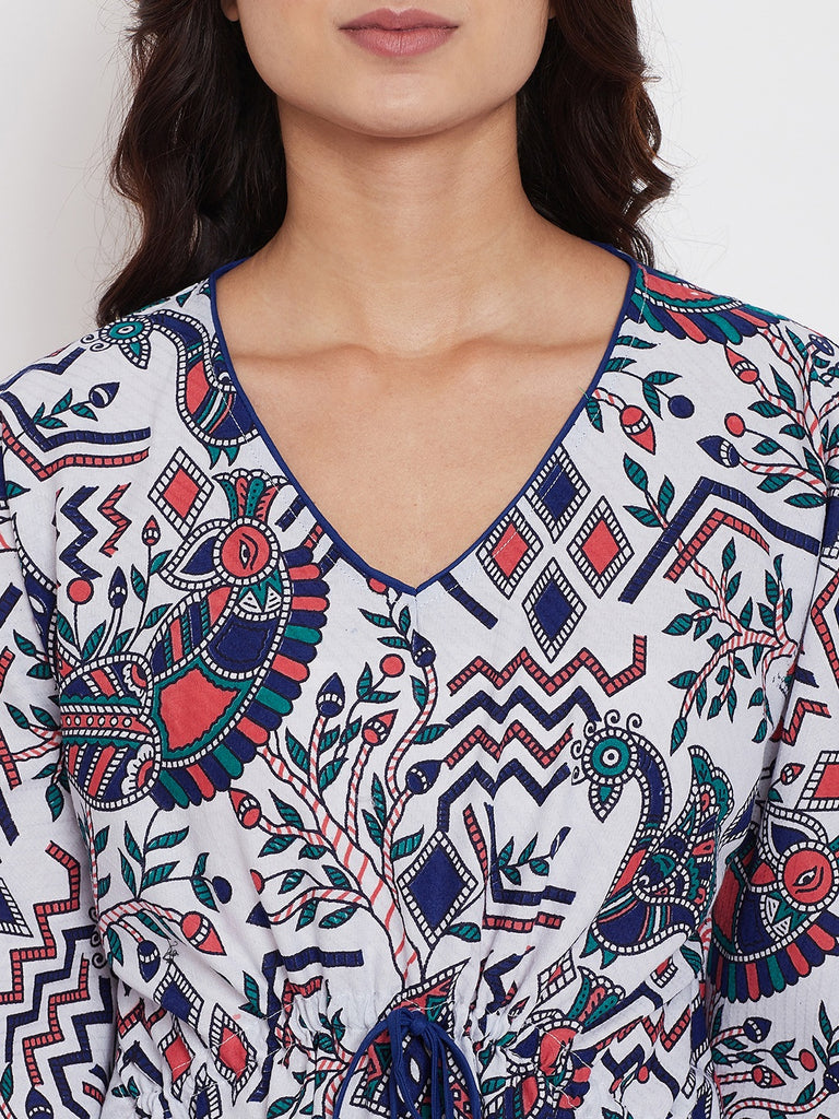 Women's Peacock Hand Block Cotton Kaftan