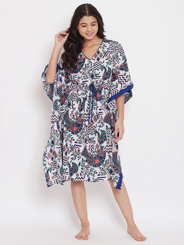 Women's Peacock Hand Block Cotton Kaftan