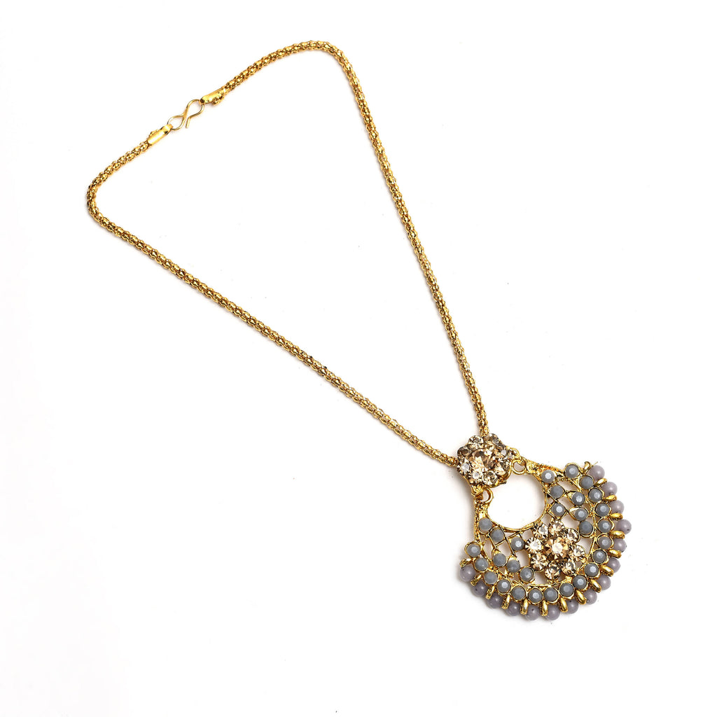 Kamal Johar Grey Color Pearls Necklace with Earrings & Tikka Mangal