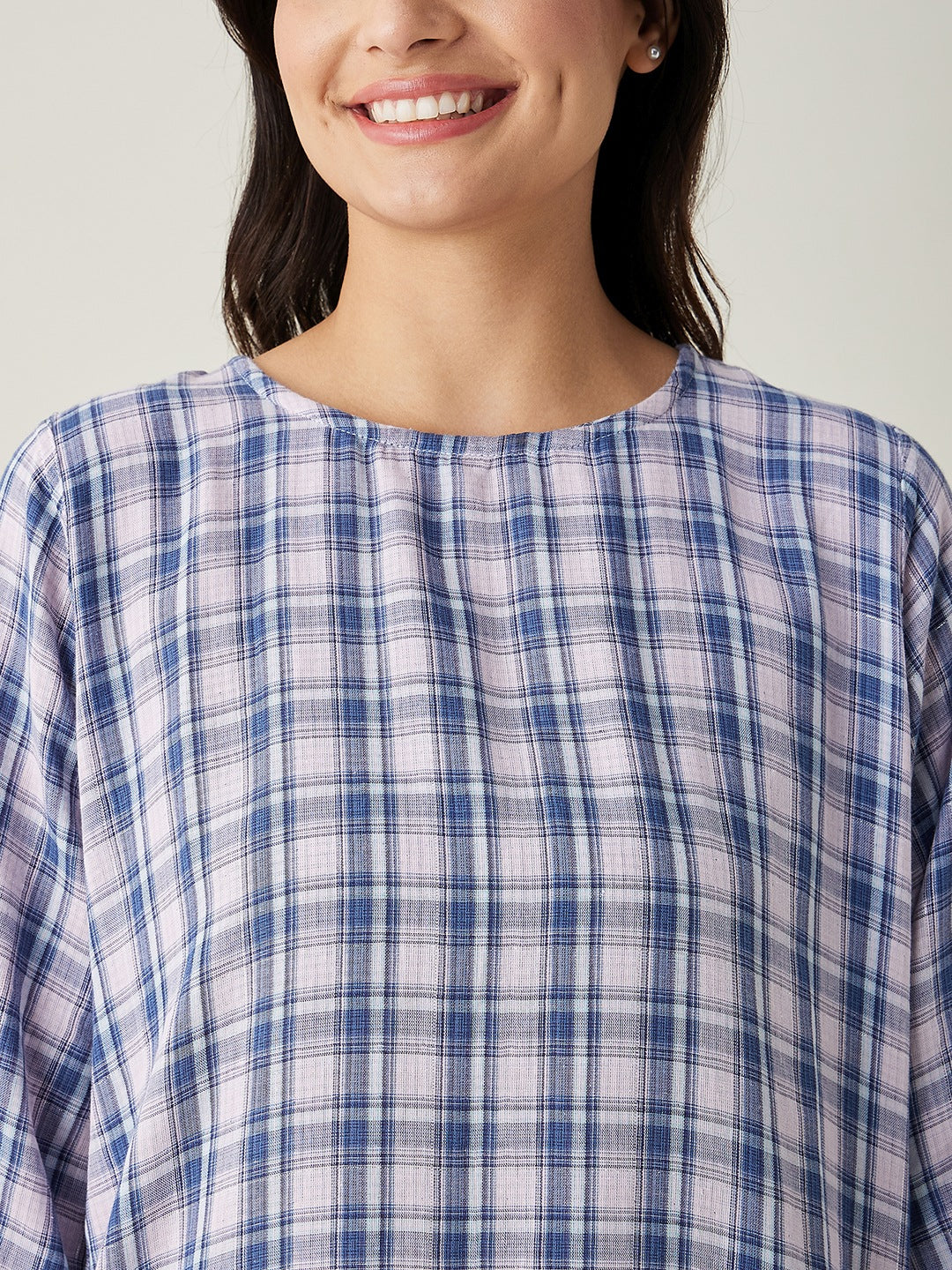 Women's Pink Checks Reversible Top Cotton Pyjama Set - The Kaftan Company