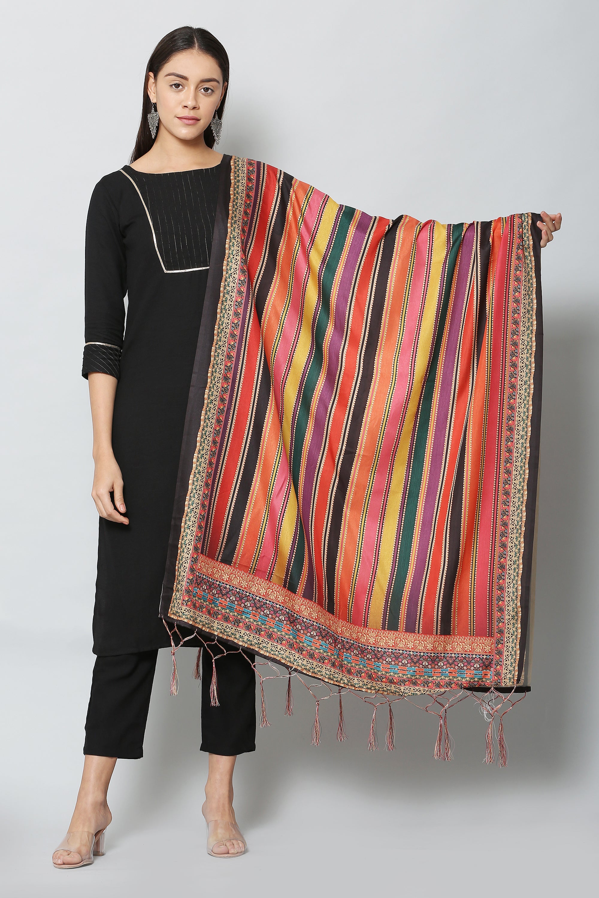 Women's Multicolored Art Silk Digital Printed Dupatta - VAABA