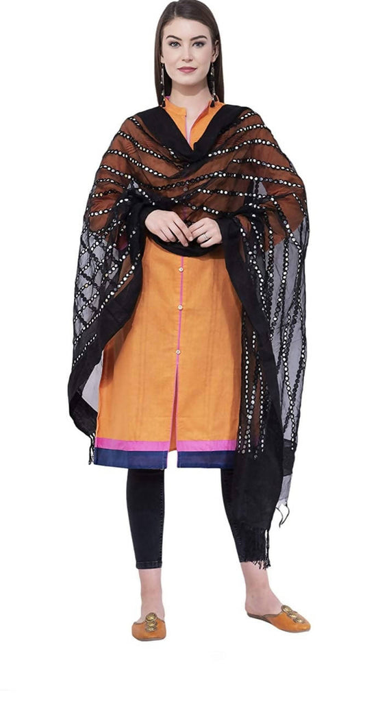 Women's Orgenza Mirror Stipe Black Dupatta & Chunni Mfd0021